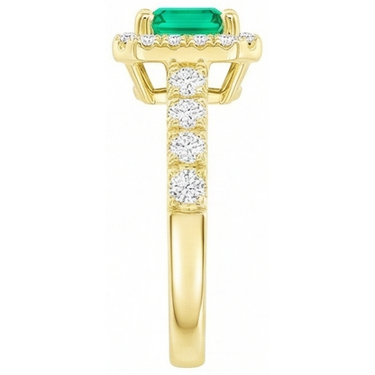 Natural Real ( Not Lab Grown ) Yellow Gold Green Emerald GIA Halo Ring With Accents