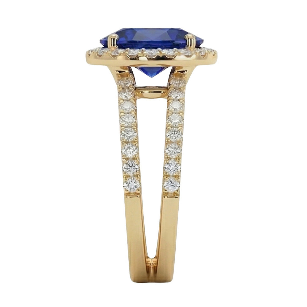 Yellow Gold IGI CERTIFIED Diamond Engagement Ring Set Oval Ceylon Color Sapphire Jewelry