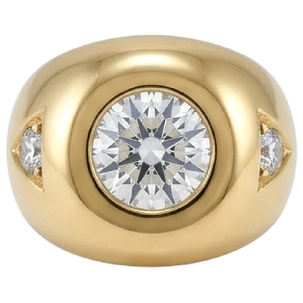 Yellow Gold Men's Ring Old Cut Round Diamonds Three Stone 2.25 Carats