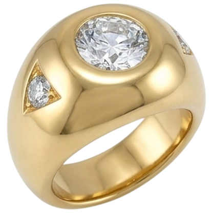 Yellow Gold Men's Ring Old Cut Round Diamonds Three Stone 2.25 Carats