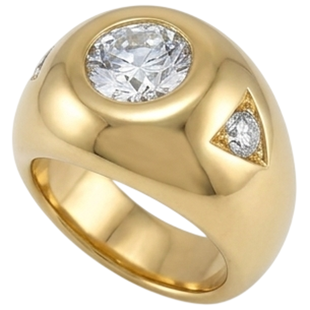 Yellow Gold Men's Ring Old Cut Round Diamonds Three Stone 2.25 Carats