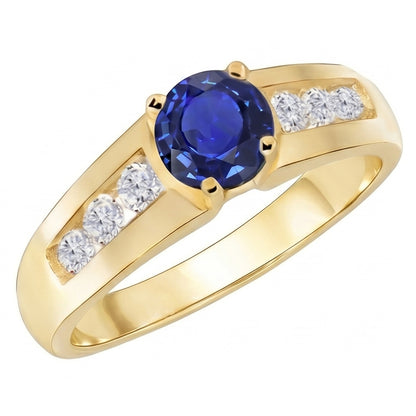 Yellow Gold Natural Earth Mined Diamond Anniversary Ring Deep Blue Sapphire 1.75 Carats