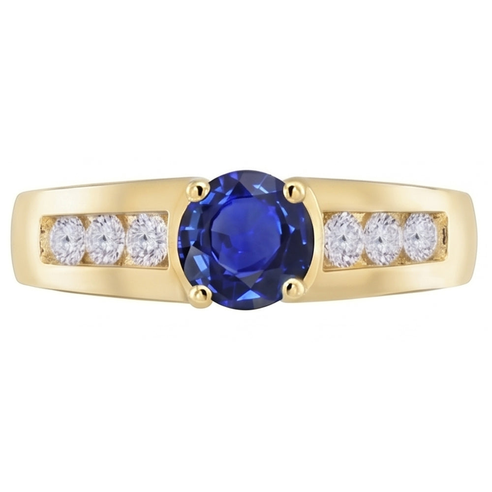 Yellow Gold Natural Earth Mined Diamond Anniversary Ring Deep Blue Sapphire 1.75 Carats