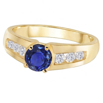 Yellow Gold Natural Earth Mined Diamond Anniversary Ring Deep Blue Sapphire 1.75 Carats