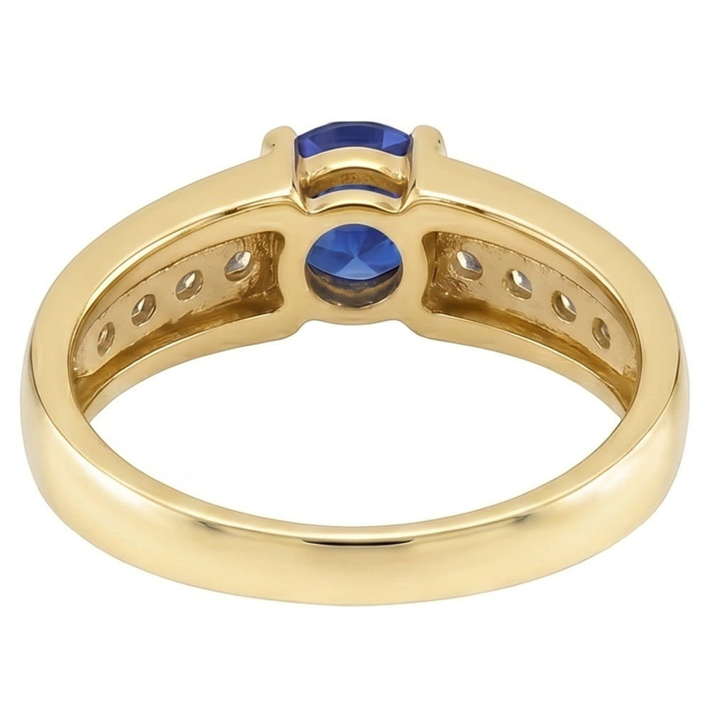 Yellow Gold Natural Earth Mined Diamond Anniversary Ring Deep Blue Sapphire 1.75 Carats