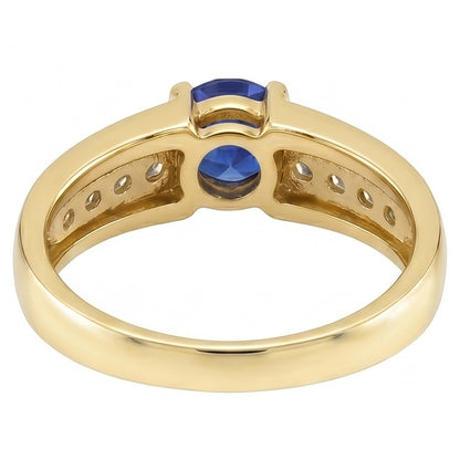 Yellow Gold Natural Earth Mined Diamond Anniversary Ring Deep Blue Sapphire 1.75 Carats