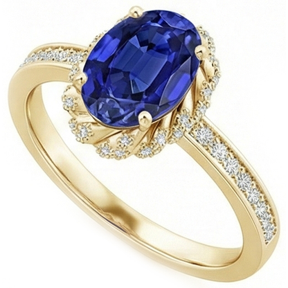 Yellow Gold Natural Earth Mined Diamond Halo Ring Oval Cut Ceylon Sapphire New 5.50 Carats