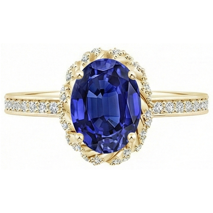 Yellow Gold Natural Earth Mined Diamond Halo Ring Oval Cut Ceylon Sapphire New 5.50 Carats