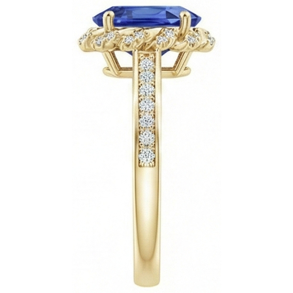Yellow Gold Natural Earth Mined Diamond Halo Ring Oval Cut Ceylon Sapphire New 5.50 Carats
