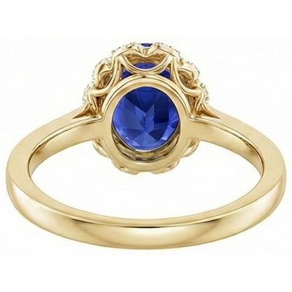 Yellow Gold Natural Earth Mined Diamond Halo Ring Oval Cut Ceylon Sapphire New 5.50 Carats