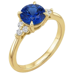 Yellow Gold Natural Earth Mined Diamond Ring Prong Blue Sapphire Tapered Shank 2.50 Carats