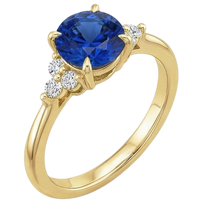 Yellow Gold Natural Earth Mined Diamond Ring Prong Blue Sapphire Tapered Shank 2.50 Carats