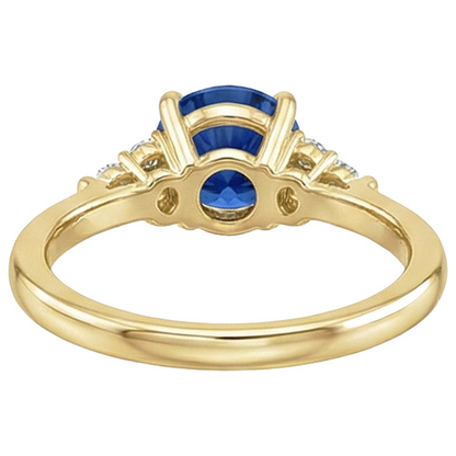 Yellow Gold Natural Earth Mined Diamond Ring Prong Blue Sapphire Tapered Shank 2.50 Carats