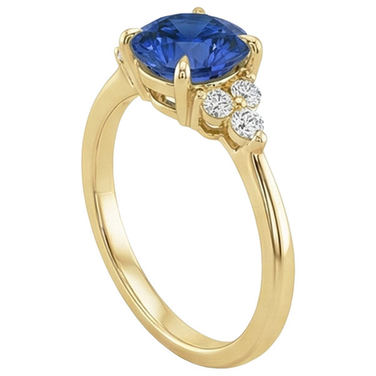 Yellow Gold Natural Earth Mined Diamond Ring Prong Blue Sapphire Tapered Shank 2.50 Carats