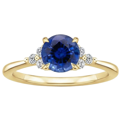 Yellow Gold Natural Earth Mined Diamond Ring Prong Blue Sapphire Tapered Shank 2.50 Carats