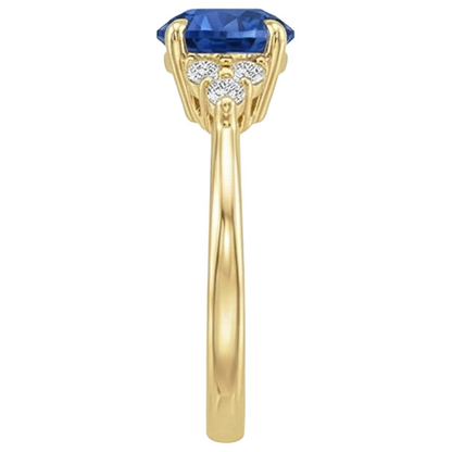 Yellow Gold Natural Earth Mined Diamond Ring Prong Blue Sapphire Tapered Shank 2.50 Carats