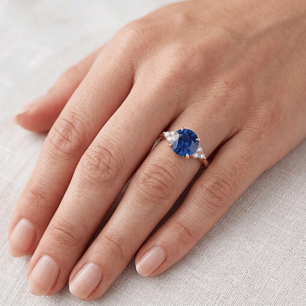 Yellow Gold Natural Earth Mined Diamond Ring Prong Blue Sapphire Tapered Shank 2.50 Carats