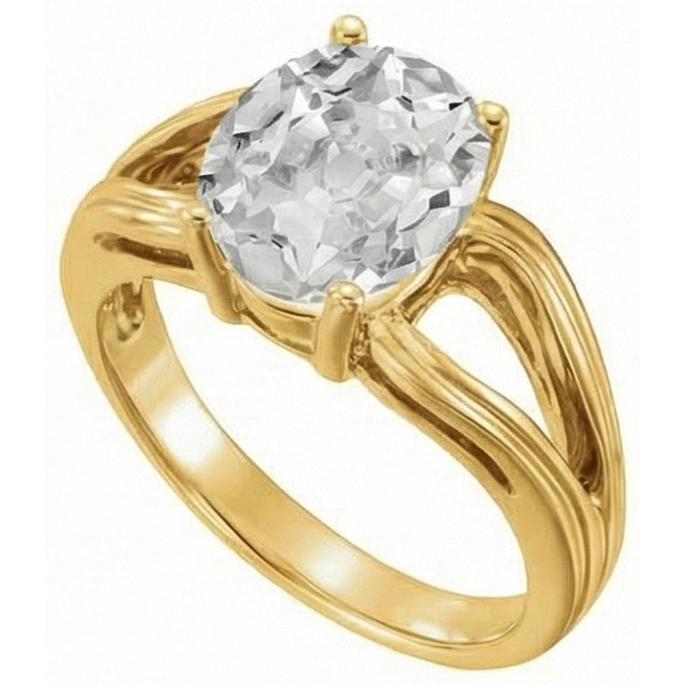 Yellow Gold Oval Natural Diamond Old Mine Cut Ring Split Shank 5 Carats