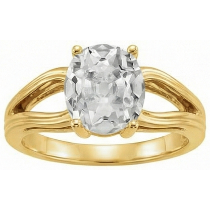 Yellow Gold Oval Natural Diamond Old Mine Cut Ring Split Shank 5 Carats