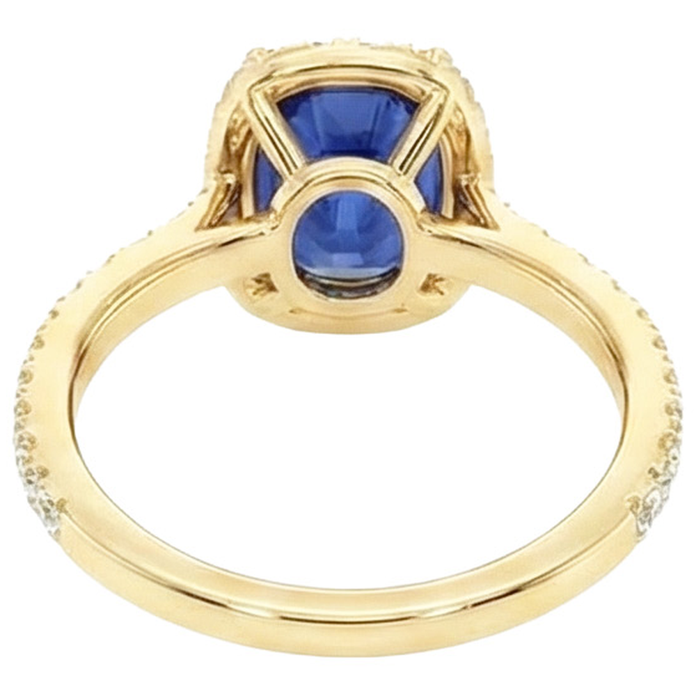 Yellow Gold Oval Sapphire Halo Natural Earth Mined Diamond Ring 11.25 Carats 14K