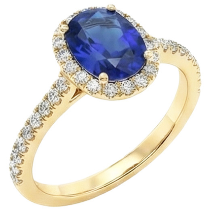 Yellow Gold Oval Sapphire Halo Natural Earth Mined Diamond Ring 11.25 Carats 14K