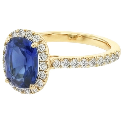 Yellow Gold Oval Sapphire Halo Natural Earth Mined Diamond Ring 11.25 Carats 14K