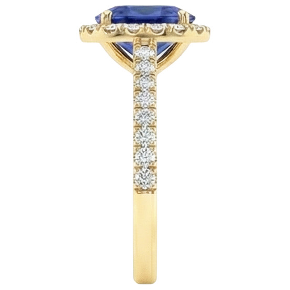 Yellow Gold Oval Sapphire Halo Natural Earth Mined Diamond Ring 11.25 Carats 14K