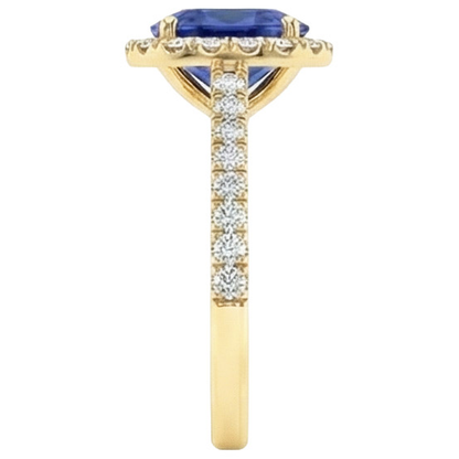 Yellow Gold Oval Sapphire Halo Natural Earth Mined Diamond Ring 11.25 Carats 14K
