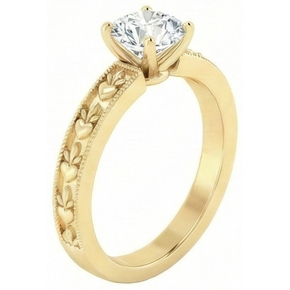 Yellow Gold Round Cut 1.75 Carat Sparkling Natural Earth Mined Diamond Anniversary Ring