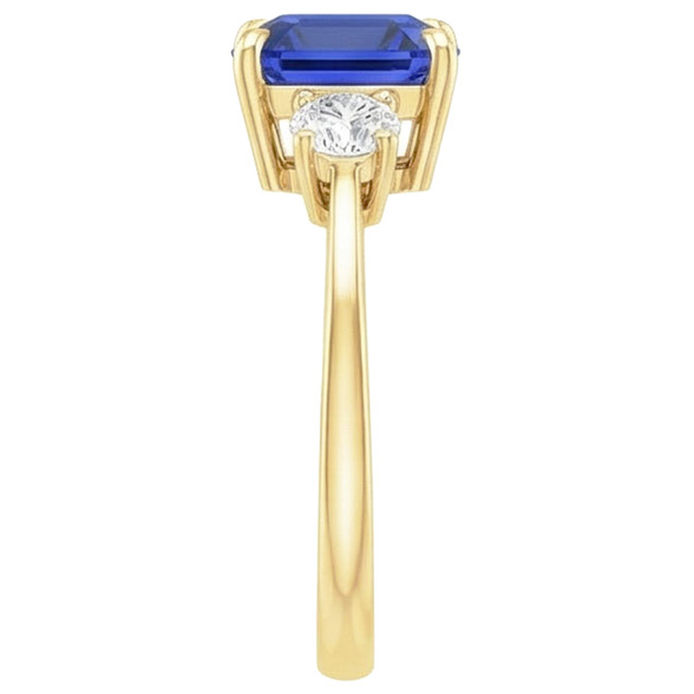 Yellow Gold Round Natural Earth Mined Diamond & Cushion Blue Sapphire Ring 2.75 Carats New
