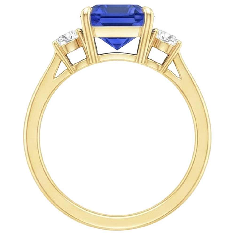 Yellow Gold Round Natural Earth Mined Diamond & Cushion Blue Sapphire Ring 2.75 Carats New