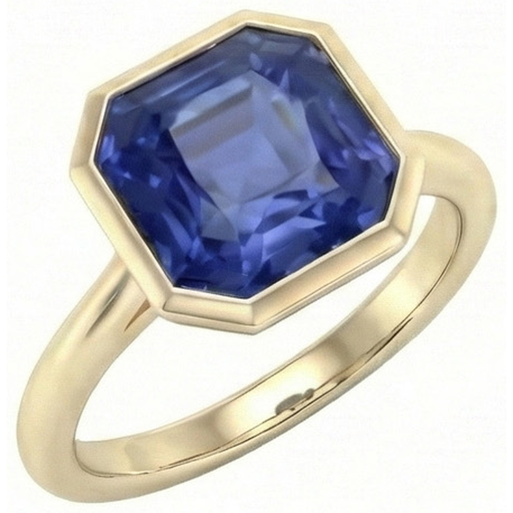 Natural Real ( Not Lab Grown )  Yellow Gold Solitaire Bezel Set Ceylon Sapphire Ring 5 Carats