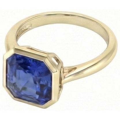 Natural Real ( Not Lab Grown )  Yellow Gold Solitaire Bezel Set Ceylon Sapphire Ring 5 Carats