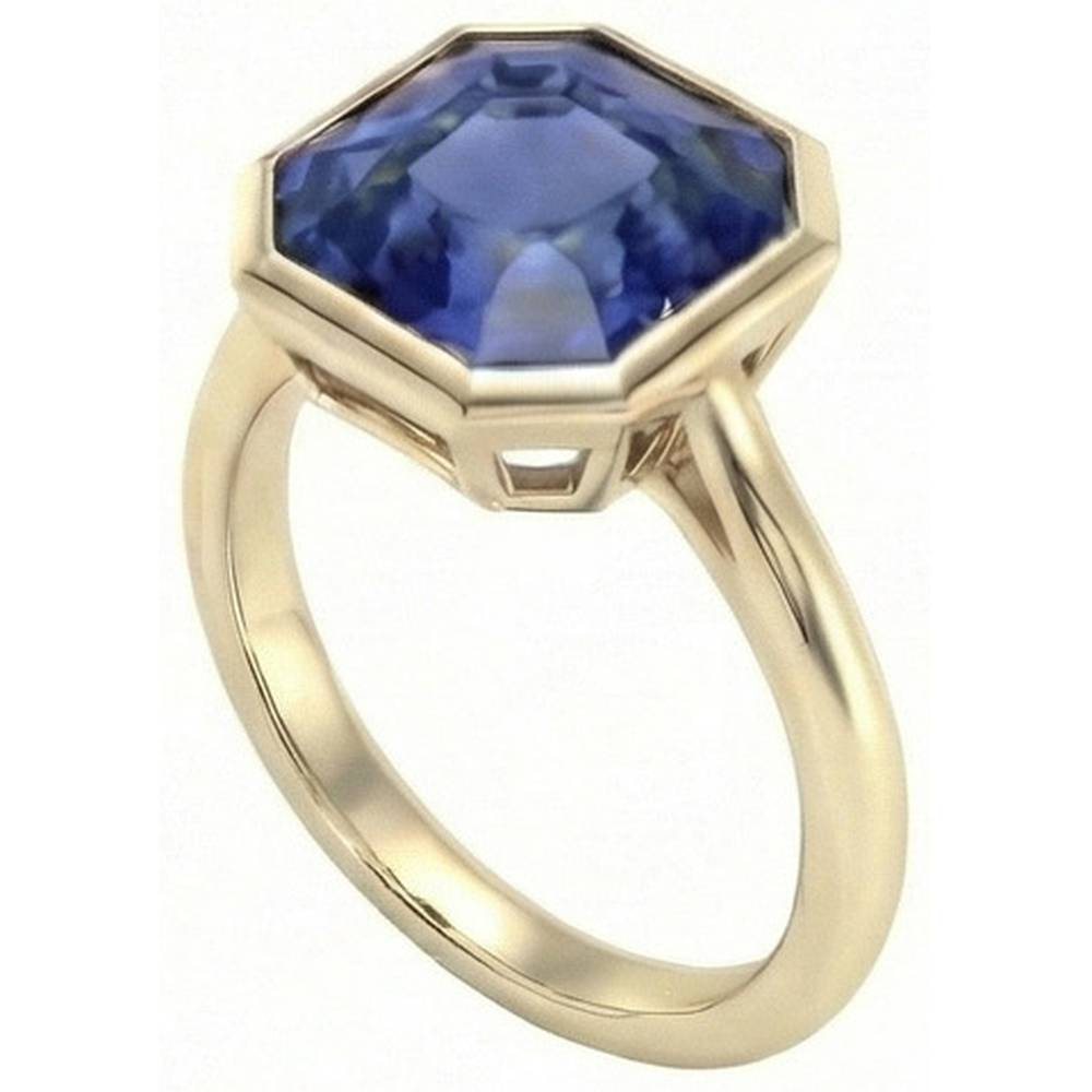 Natural Real ( Not Lab Grown )  Yellow Gold Solitaire Bezel Set Ceylon Sapphire Ring 5 Carats