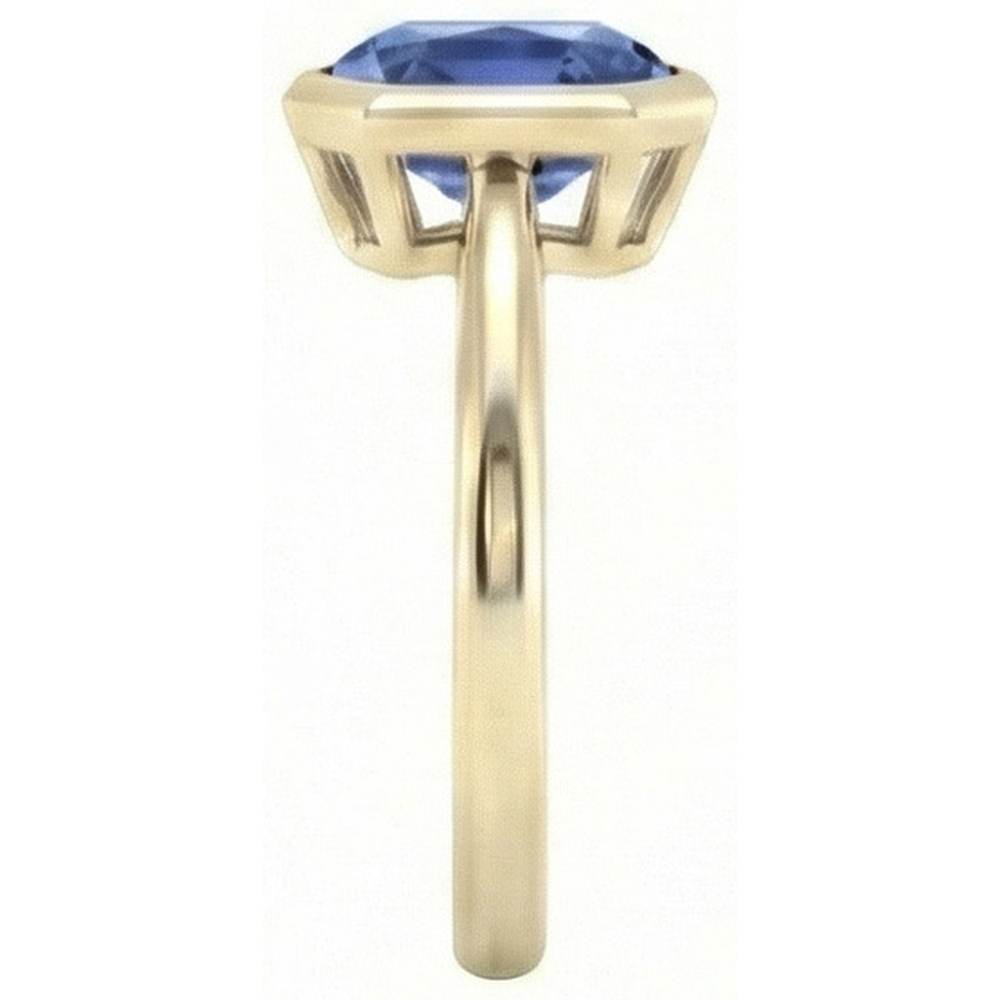 Natural Real ( Not Lab Grown )  Yellow Gold Solitaire Bezel Set Ceylon Sapphire Ring 5 Carats
