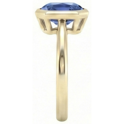 Natural Real ( Not Lab Grown )  Yellow Gold Solitaire Bezel Set Ceylon Sapphire Ring 5 Carats