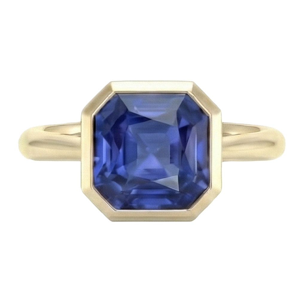 Natural Real ( Not Lab Grown )  Yellow Gold Solitaire Bezel Set Ceylon Sapphire Ring 5 Carats