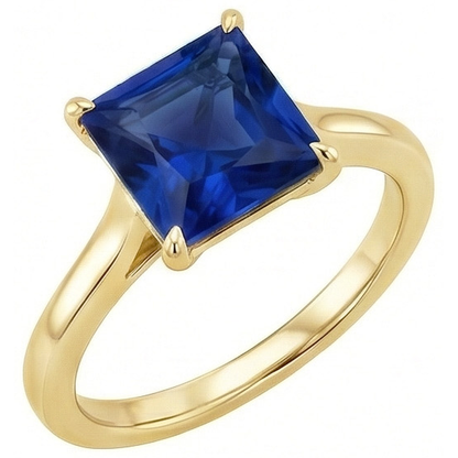 Natural Real ( Not Lab Grown )  Yellow Gold Solitaire Ring Princess Blue Sapphire Gemstone 5 Carats