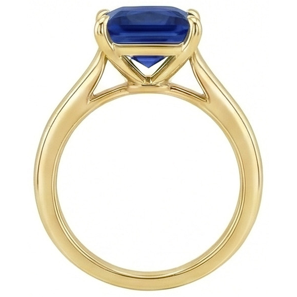 Natural Real ( Not Lab Grown )  Yellow Gold Solitaire Ring Princess Blue Sapphire Gemstone 5 Carats