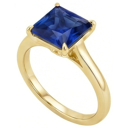 Natural Real ( Not Lab Grown )  Yellow Gold Solitaire Ring Princess Blue Sapphire Gemstone 5 Carats