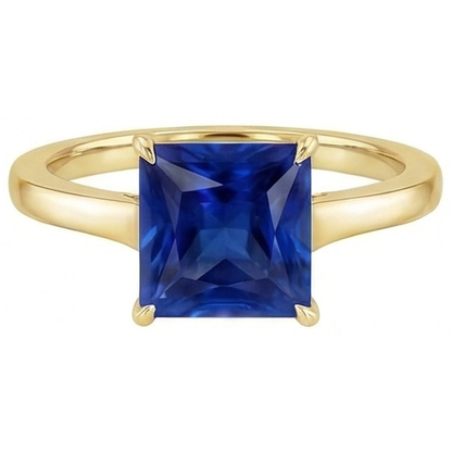 Natural Real ( Not Lab Grown )  Yellow Gold Solitaire Ring Princess Blue Sapphire Gemstone 5 Carats