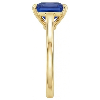 Natural Real ( Not Lab Grown )  Yellow Gold Solitaire Ring Princess Blue Sapphire Gemstone 5 Carats