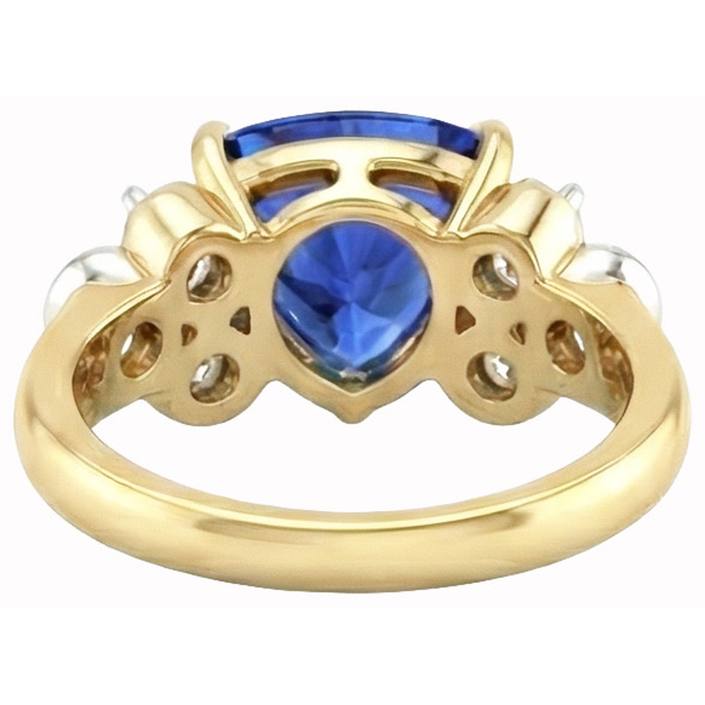 Yellow Gold Trillion Cut Sri Lanka Sapphire Natural Earth Mined Diamonds 6.11 Ct. Ring