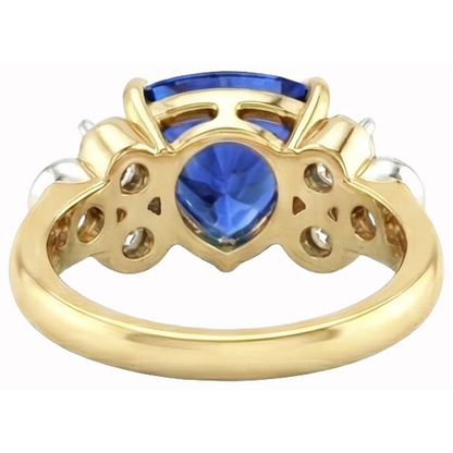 Yellow Gold Trillion Cut Sri Lanka Sapphire Natural Earth Mined Diamonds 6.11 Ct. Ring