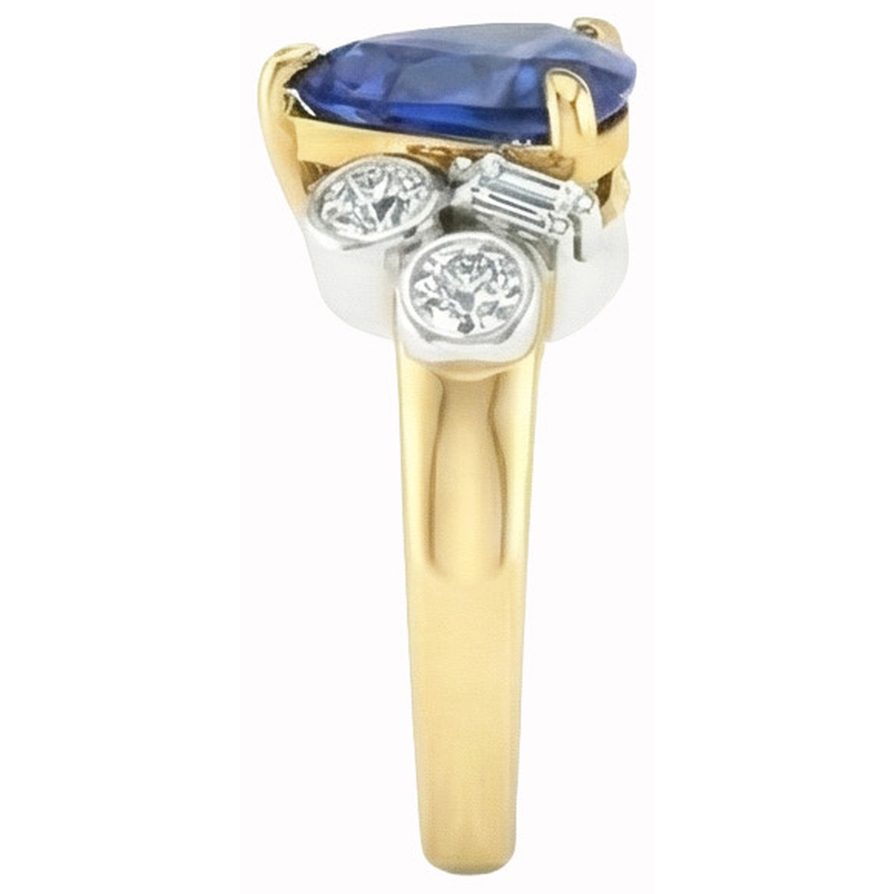 Yellow Gold Trillion Cut Sri Lanka Sapphire Natural Earth Mined Diamonds 6.11 Ct. Ring