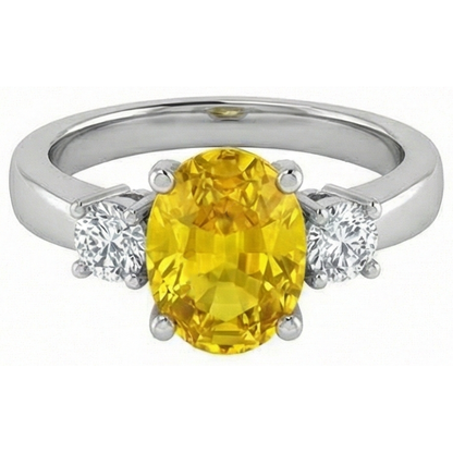 Yellow Sapphire And Natural Earth Mined Diamonds 3.70 Ct Wedding Ring White Gold 14K