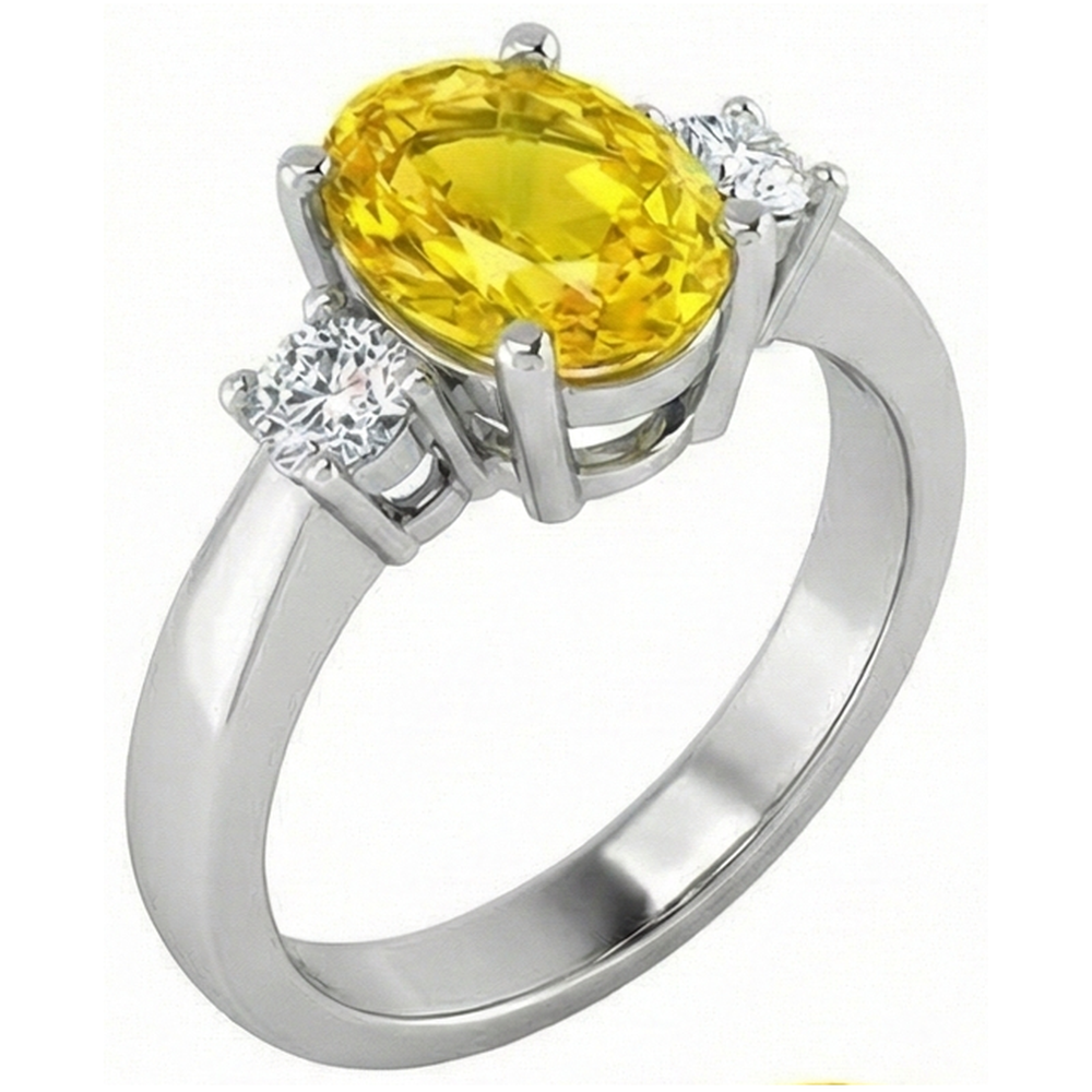 Yellow Sapphire And Natural Earth Mined Diamonds 3.70 Ct Wedding Ring White Gold 14K