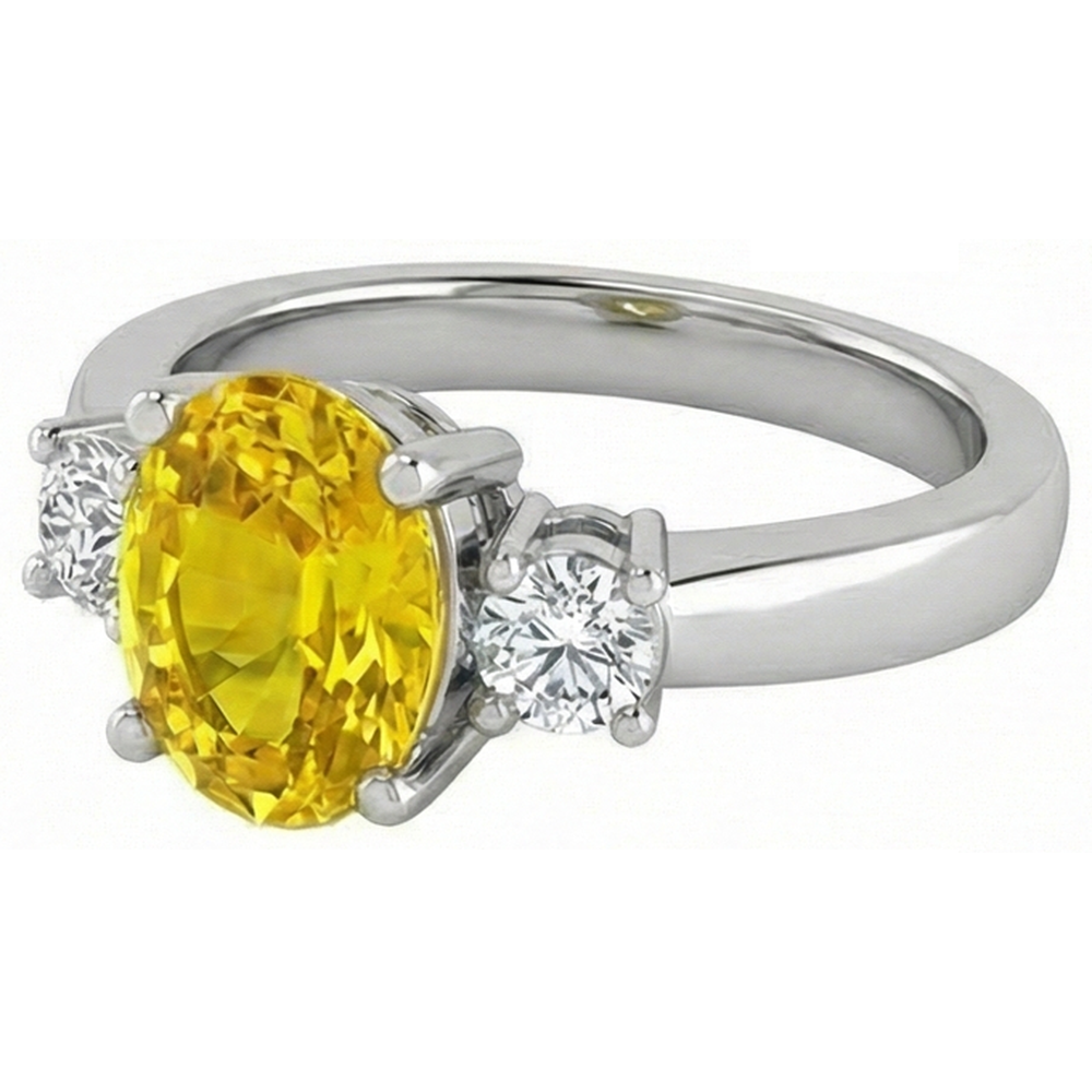 Yellow Sapphire And Natural Earth Mined Diamonds 3.70 Ct Wedding Ring White Gold 14K