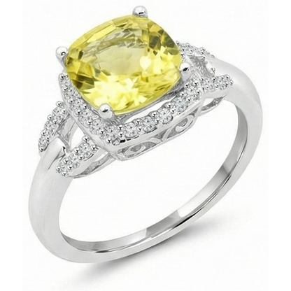 Yellow Sapphire And Natural Earth Mined Diamonds 4 Carats Ring White Gold 14K