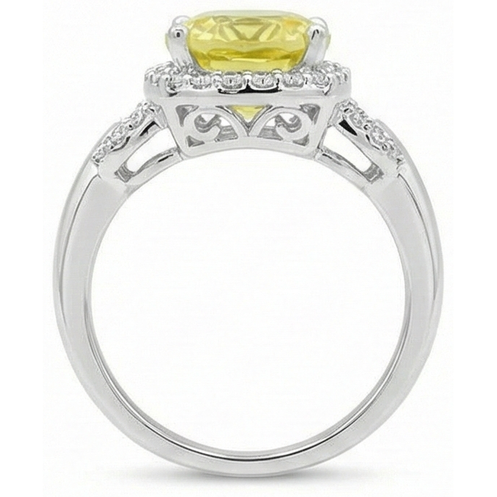Yellow Sapphire And Natural Earth Mined Diamonds 4 Carats Ring White Gold 14K